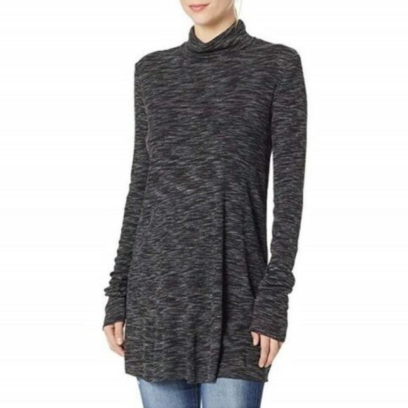 Free People Stonecold Ribbed Heathered Gray Mock Neck Tunic Top Size Large - Picture 9 of 9